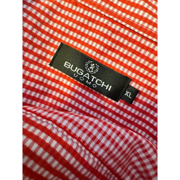 Bugatchi Uomo Men’s Size XL Red White Check Button Up Shirt EUC Short Sleeve Poc - Picture 5 of 9